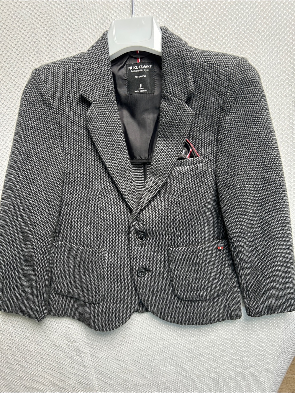 Boys' Gray Textured Blazer with Pocket Square Accent.Nukutavake By Mayoral. NWT